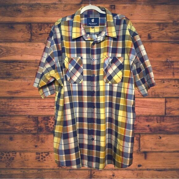 5 for $25🔥Rocawear Plaid Yellow & Blue Button Front Shirt Size 4XB - Picture 1 of 6